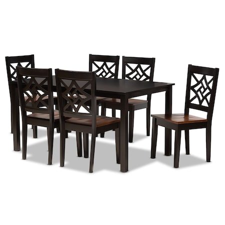 Baxton Studio Nicolette Modern and Contemporary Two-Tone Dark Brown and Walnut Brown Finished Wood 7-PC Dining Set 179-11389-10519-Zoro